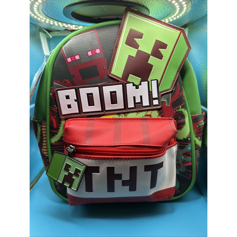 Minecraft Explosion Boom! TNT Faux Leather Mini Backpack, Green Bag Back Pack
